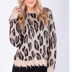 Fate Leopard Print Sweater - Black and Cream
